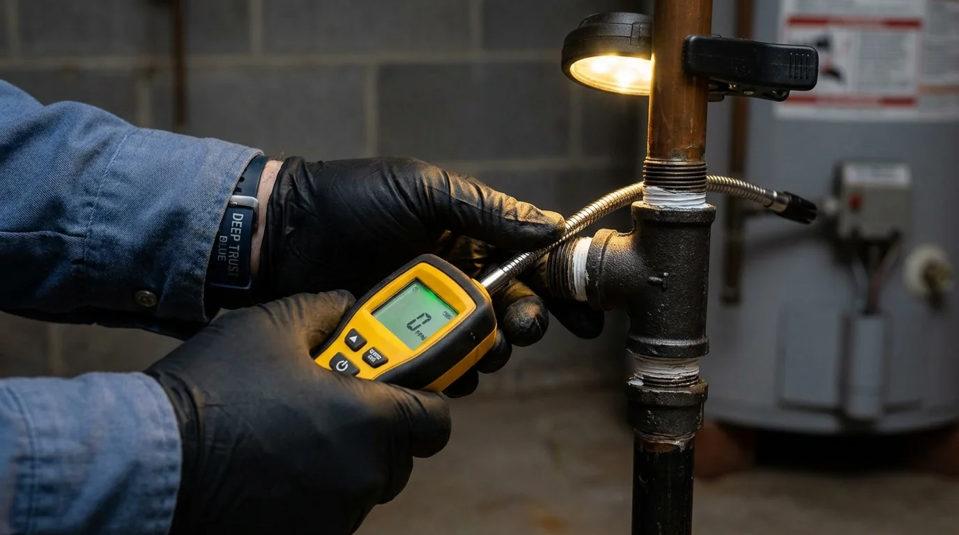 Gas leak detection with electronic sniffer by Johns Plumbing LLC in Perham