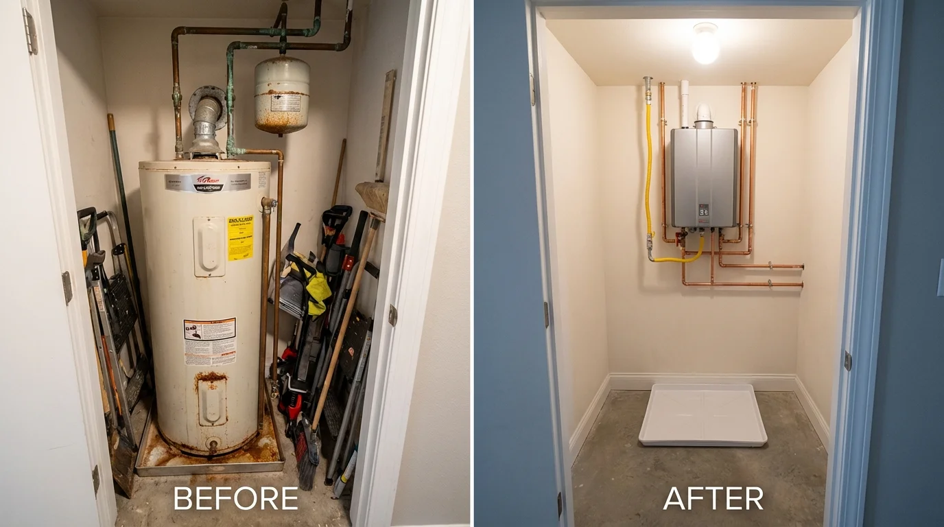 Tank water heater versus wall-mounted tankless unit comparison for Perham, MN homeowners